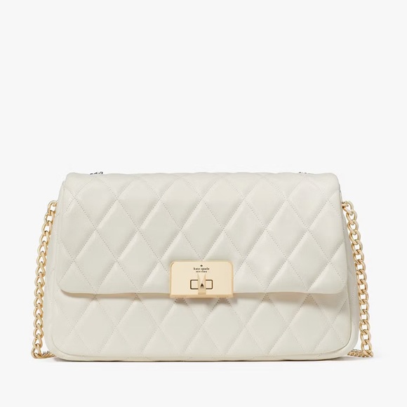 ♠️Kate Spade Carey Quilted Smooth Leather Medium Flap Shoulder Bag, Meringue NWT